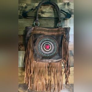 Brown leather with fringe Montana West Purse/Handbag